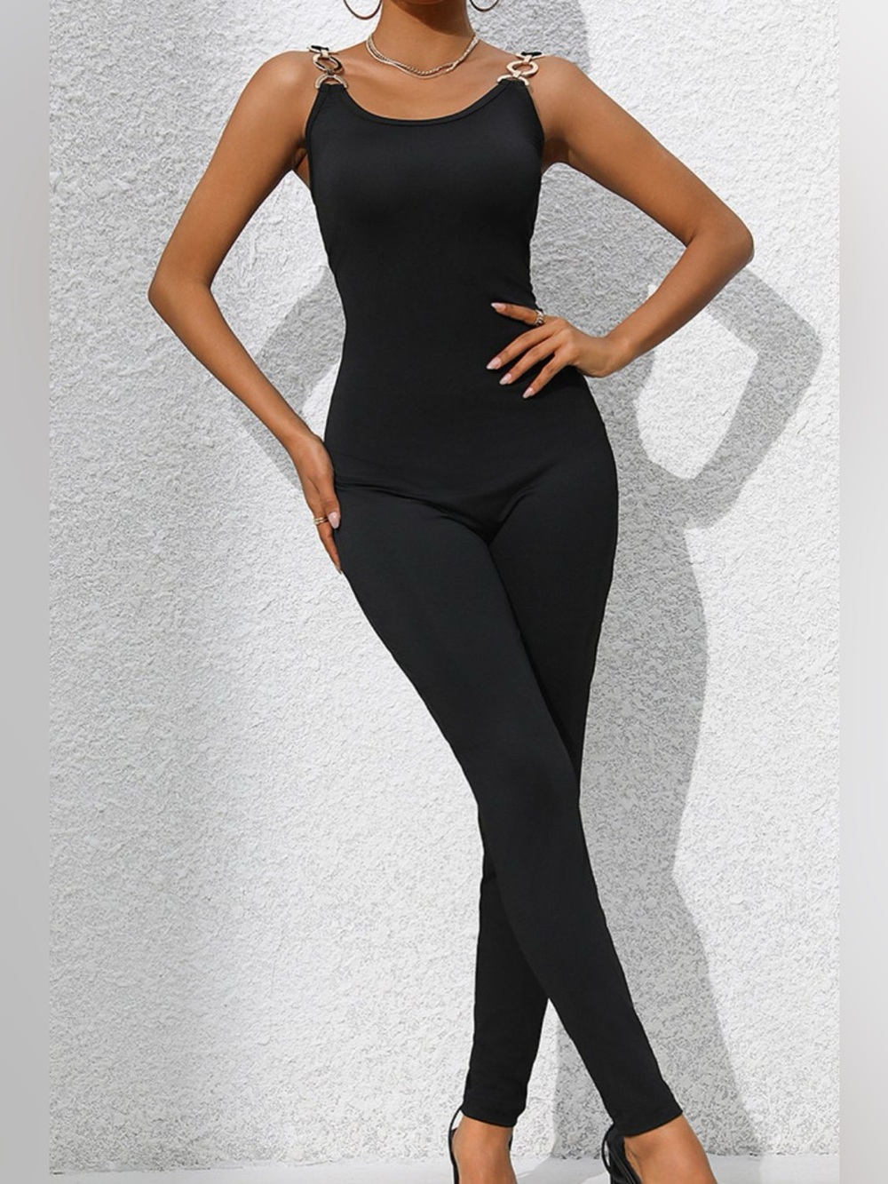 Perfee Scoop Neck Wide Strap Skinny Jumpsuit